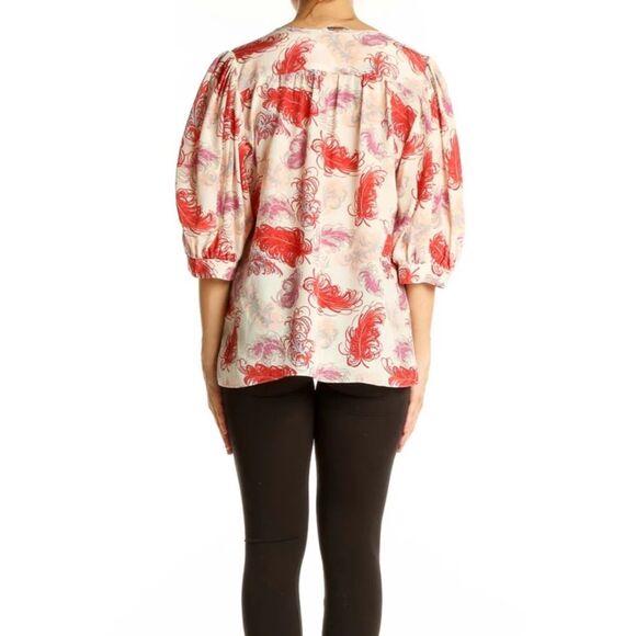 Tucker Silk Feather Print Blouse S - Picture 4 of 10